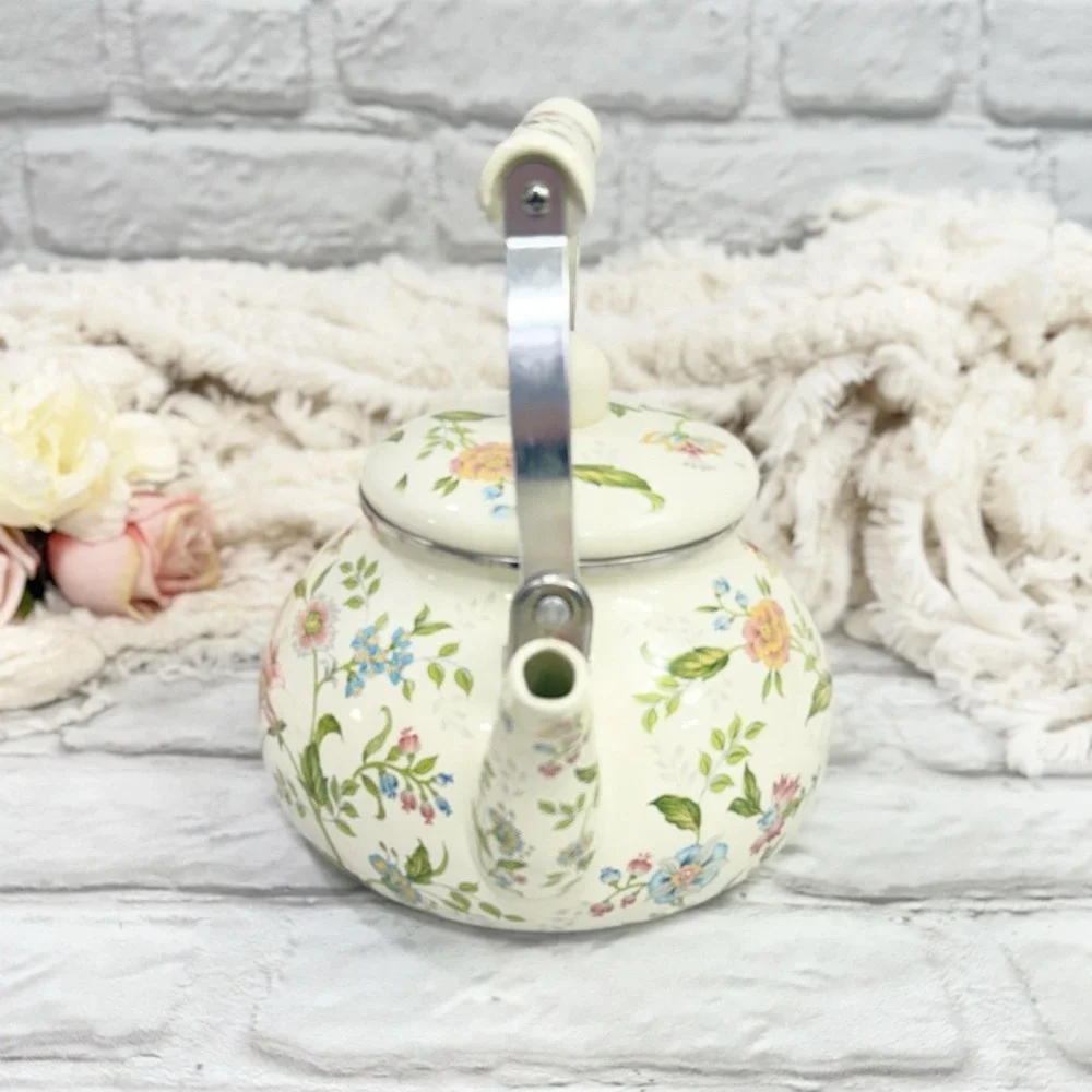 Floral Enamel Tea Pot Kettle Stove Top Porcelain  Cottage Core Farmhouse Nice! - Picture 3 of 15